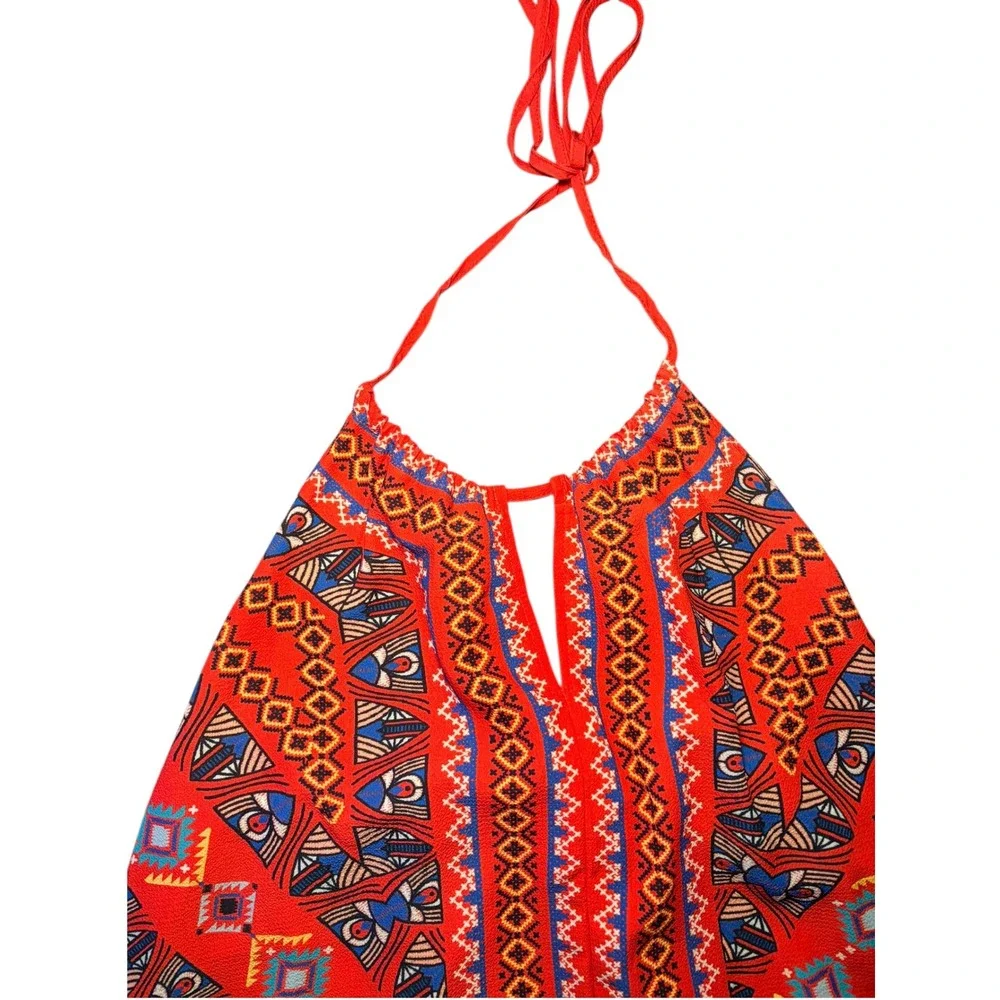 Flying Tomato Halter Boho Maxi Dress Women Small Red Geometric Tribal Print - Picture 3 of 9
